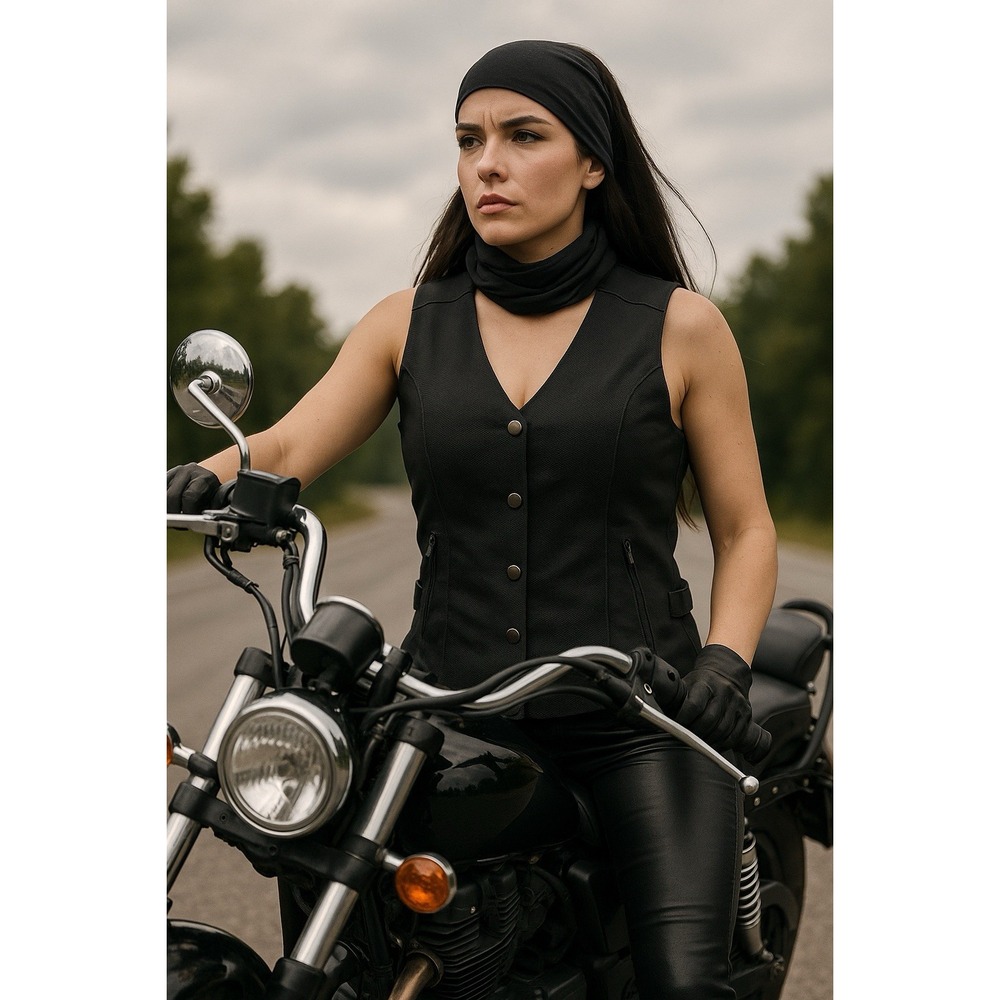 NexGen Women's Black Motorcycle Vest SZ Small Angel Wing‎ Embroidery Adjustable